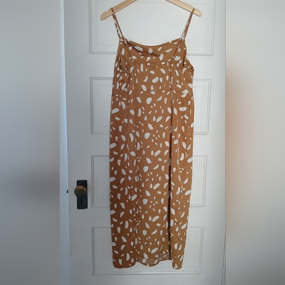 New Old Navy Dress Brown Cream Print Cowl Neck Satin Midi Slip Sleeveless Si… - Picture 7 of 11